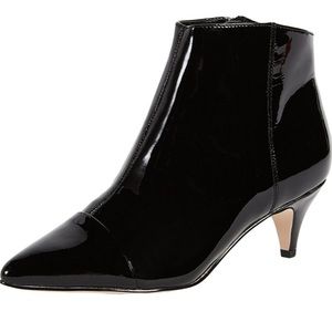 Sam Edelman Black Patent Leather Pointed-Toe Kitten Heel Ankle Boots